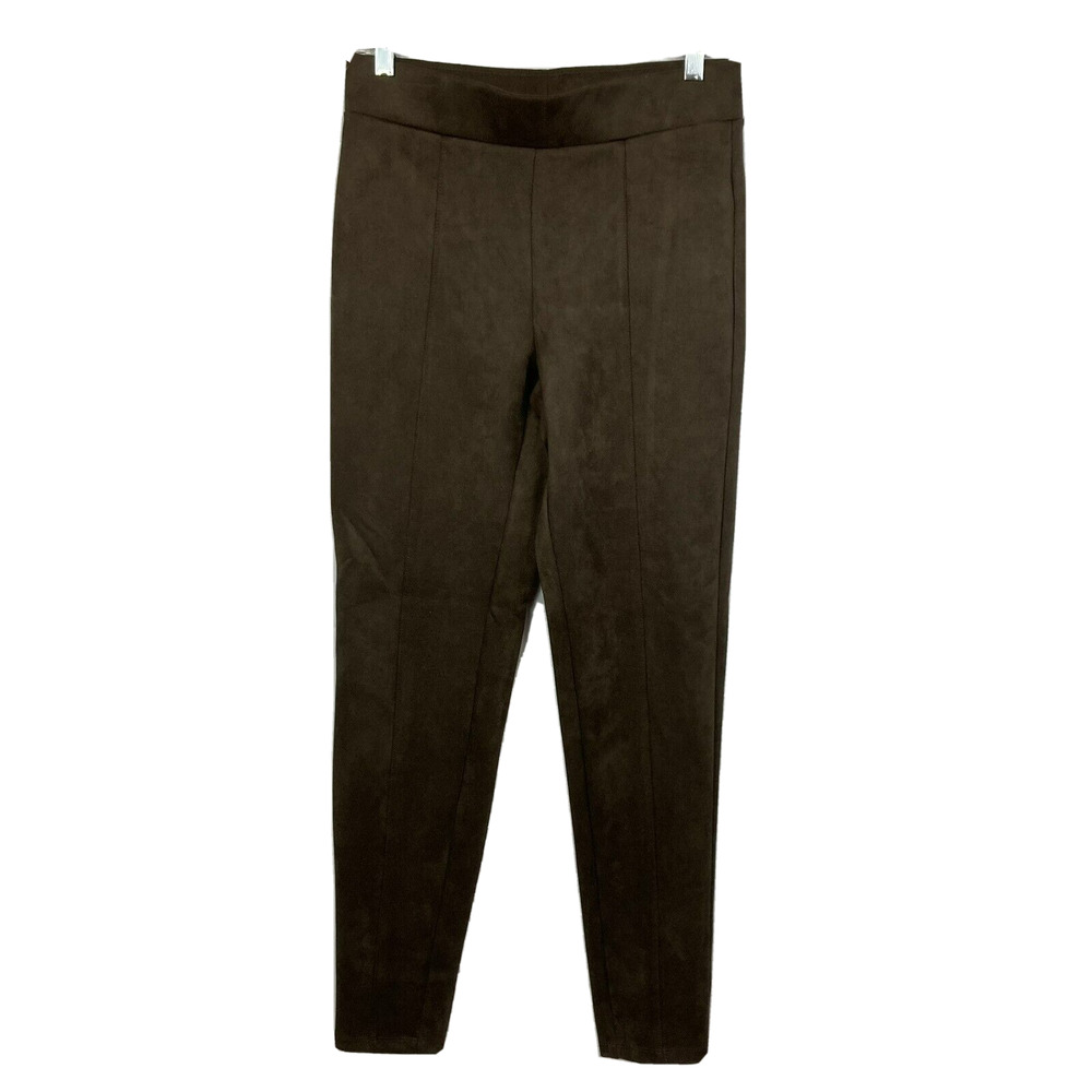 Stoosh Pants Womens Sz M Brown Microsuede Pull On Leggings‎ Stretch High Rise